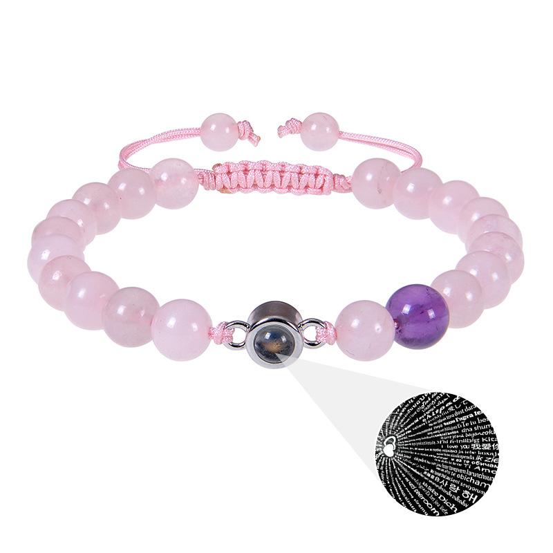 Projection Bracelet, European and American Fashion Bracelet, Available In 100 Languages, I Love You, Pink Crystal, Frosted Stone, Couple's Bracelet