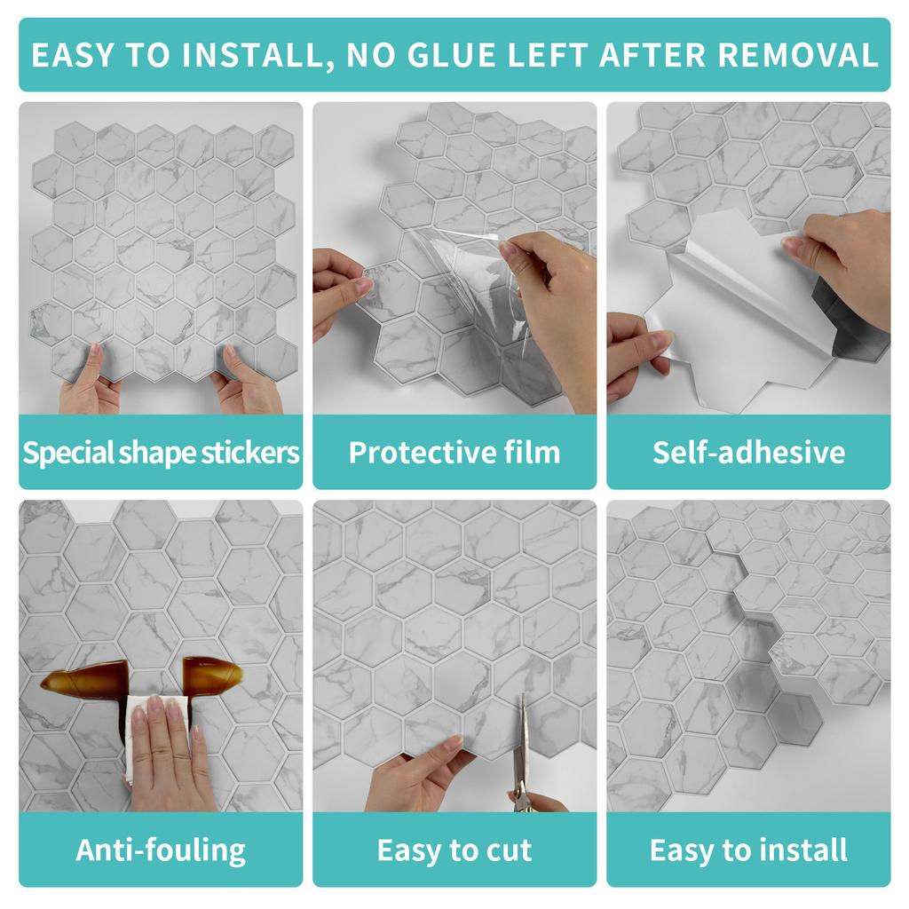 Simple Art Special-Shaped Tile Sticker, Self-Adhesive Wall Sticker, Kitchen Bathroom Pvc Waterproof Wallpaper Wallpaper