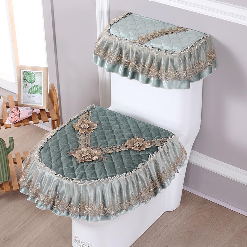 Red Lace Toilet Cover Set Universal Toilet Seat Cover and Water Tank Cover Quilting Design Waterproof and Stain Resistant Toilet Decoration Mats