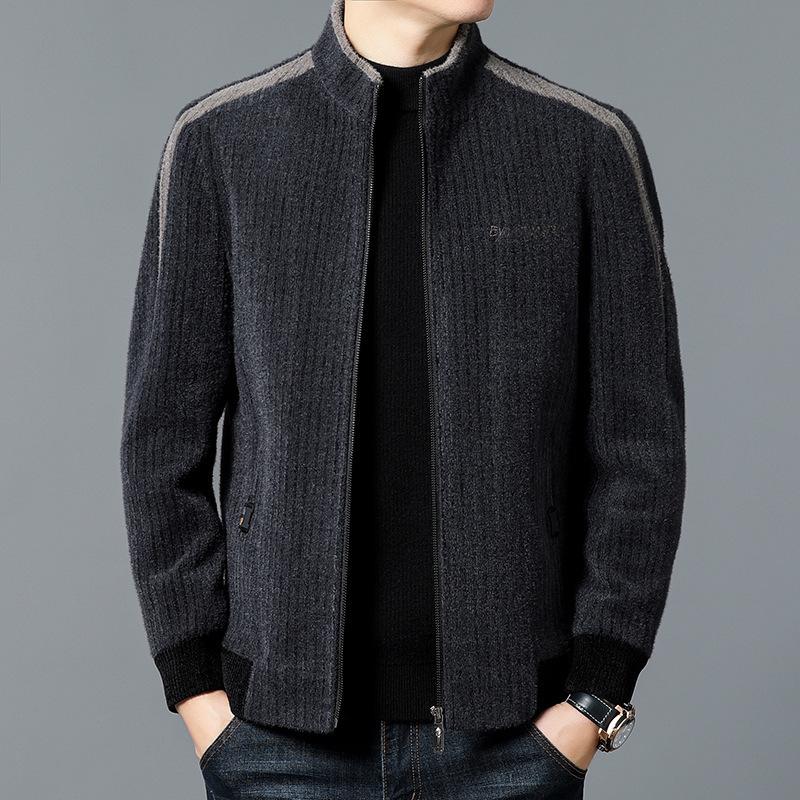 2025 Men's Stand Collar Thickened Velvet Jacket, Winter Woolen Coat