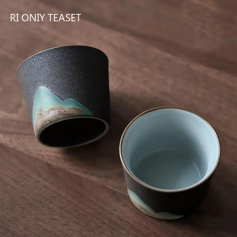 Chinese Retro Pottery Teacup Exquisite Handmade Ceramic Tea Bowl Travel Meditation Cup Pu'er Master Cup Tea Set Accessories