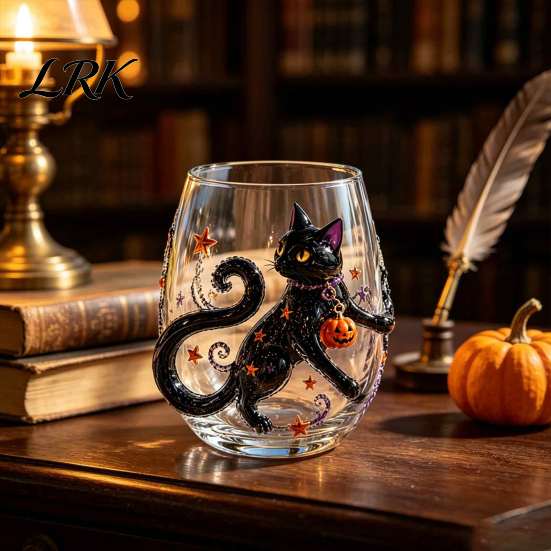 Graviertes saisonales Trinkgeschirr Halloween Glasbecher, Geprägter Kürbis Geist Katze Fledermaus Trinkglas, Herbst Tischdekorationen Gruselige Stiellose Getränke