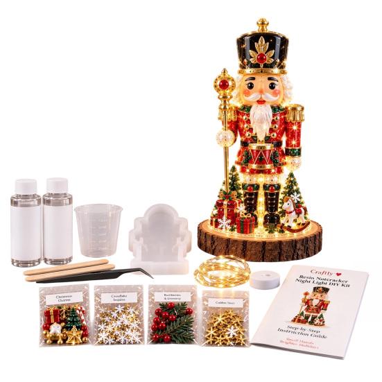 Resin Christmas Tree Kit DIY Night Light Kit, Holiday Craft Set with Making Silicone Mold, LED Light, Decorations & Tools, Gift for Crafters Project