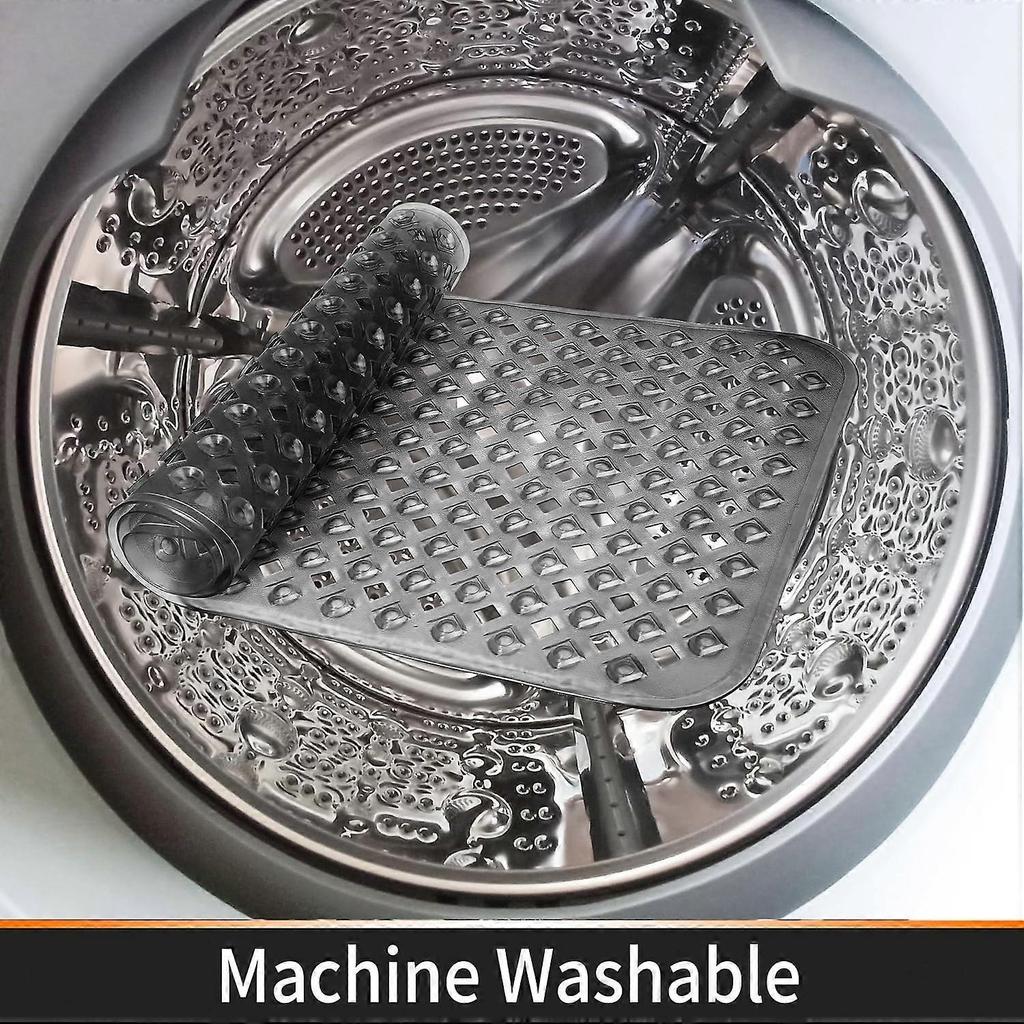 Bath Mat Non Slip, Shower Mat with Drain Holes Suction Cups, Machine Washable, BPA, Latex, Phthalate Free, 70 x 40 cm,Clear Black