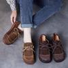 Take a Spring and Autumn New Fashion Color Matching Retro Soft-soled Women's Single Shoes Flat-soled Doudou Shoes First-layer Cowhide Lace-up