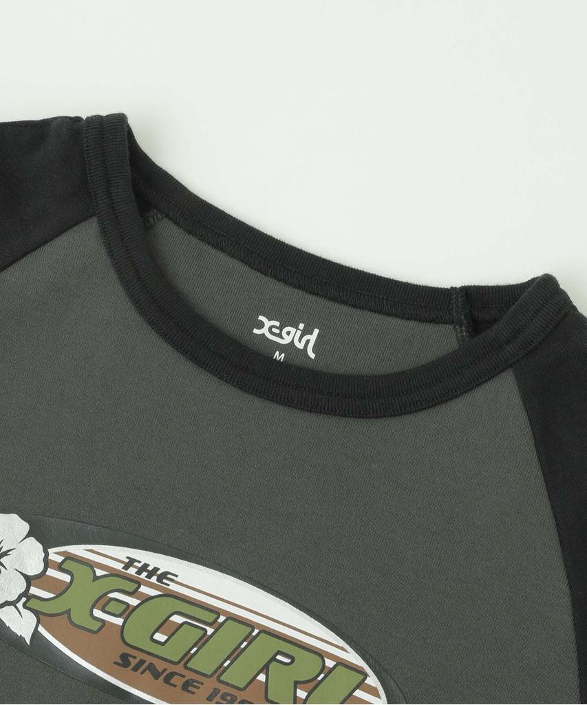 Casual Hibiscus Oval Logo Raglan Baby Tee In Charcoal X-girl