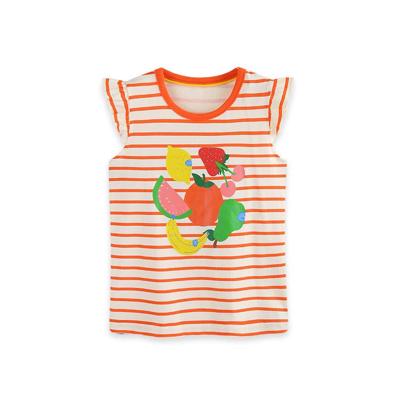 New Summer Girls Striped Sleeveless T-shirt with Fruit Print - European and American Style 5 Years (115 cm)