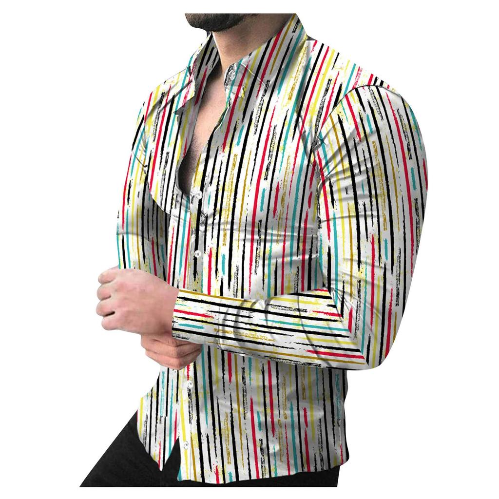 Men's Printed Long Sleeve Shirts Casual Loose Printed Long Sleeve Shirts