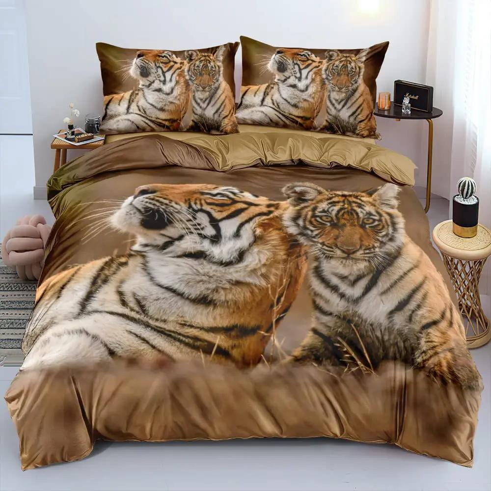 Comforter Tiger 3D Print Queen Size Wild Animals Bedding Set For Kids Teens Room Decor Animal Fur Sets