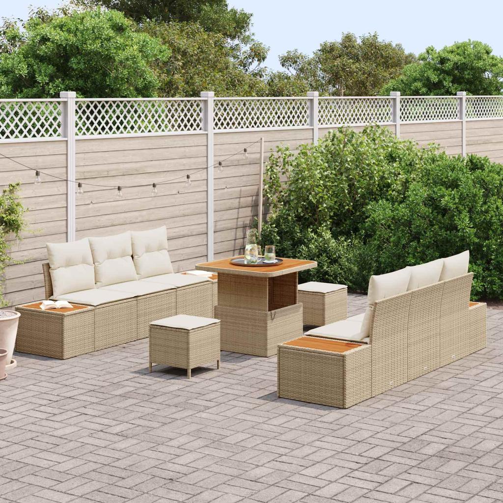 Garden Sofa Set with Cushions 9 pcs Beige and Cream