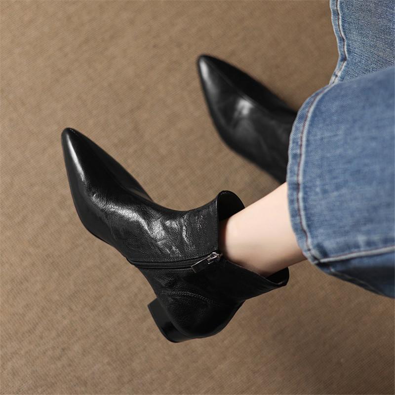 Fashion New Autumn/winter Sheep Leather Women Boots Pointed Toe Shoes for Women Fashion Boots Women Versatile Mid Heels Ankle Boots