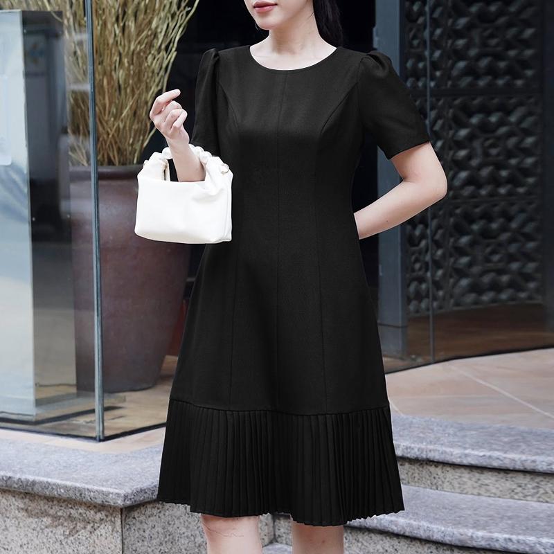 ZANZEA Women Casual Round Neck Solid Color Loose Short Sleeve Dress