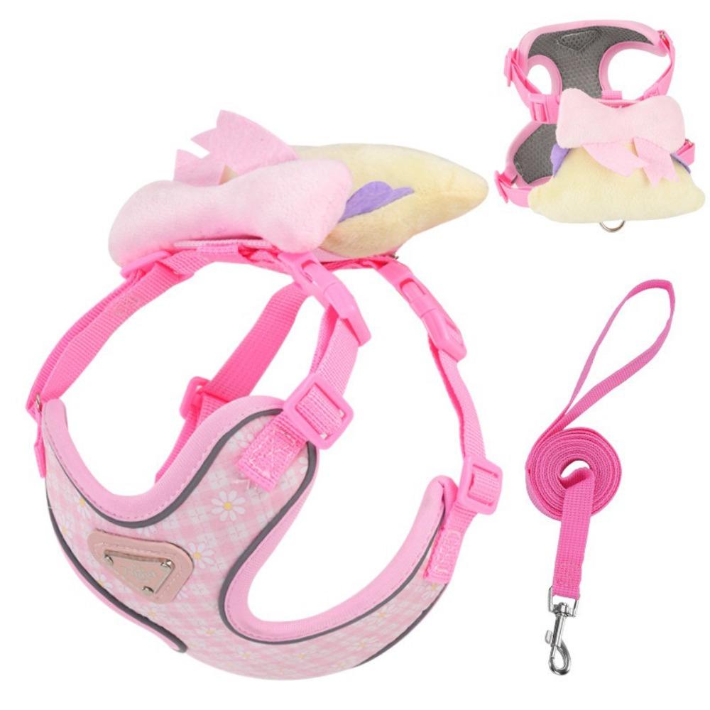 Adjustable Dog Harness and Leash Set Lightweight Pet Walking Leash Cartoon Dog Chest Strap Outdoor