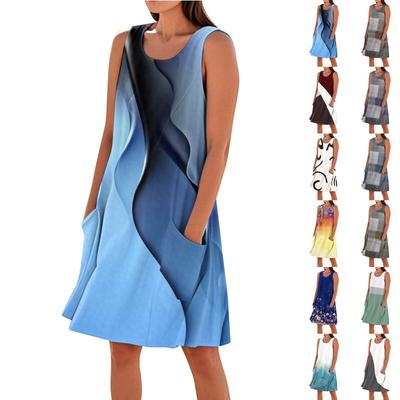 Sommerkleider für Damen, lockerer Strandurlaub, lässig, ärmellos, Sommerkleider mit Taschen, Tankkleid