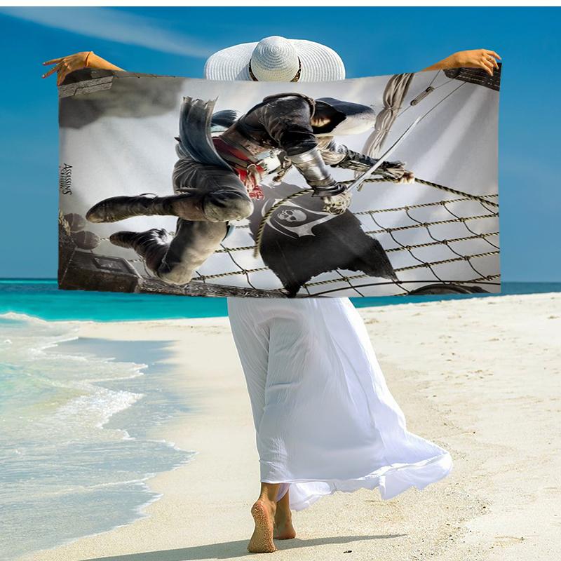 Ultra-Soft Beach Towel with Assassin's Creed Theme,Ideal for Pool - Camping, Diving - Perfect Travel Essential, Vibrant Beach Towel.