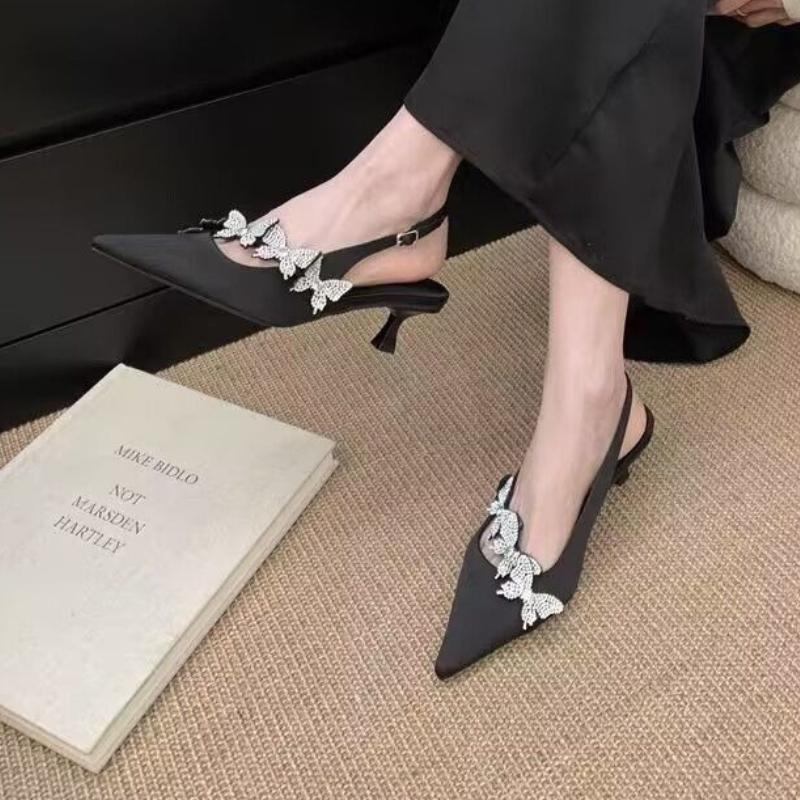 Crystal Butterfly Women Heeled Sandals Sexy Pointed Toe High Heels Shoes Designer 2025 Summer New Slipper Luxury Pumps Sandalias