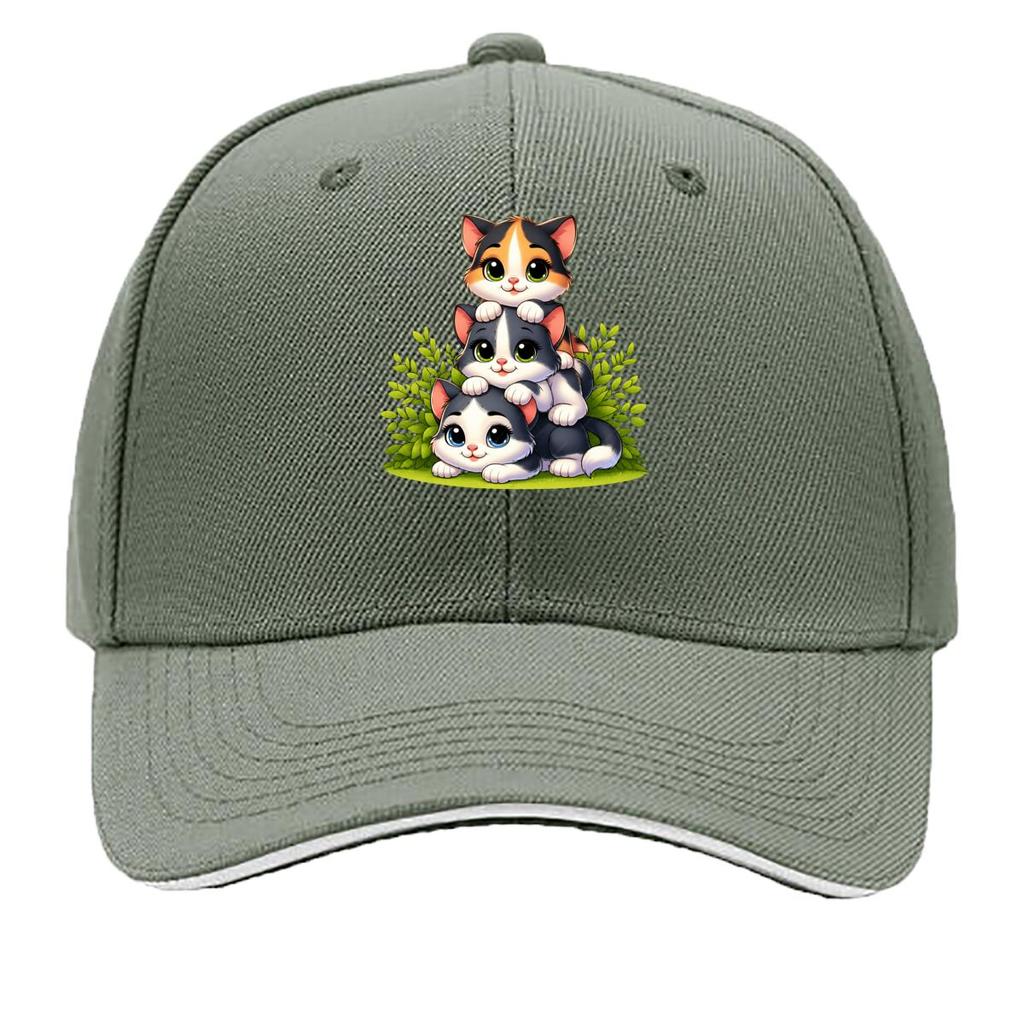 Cute Three Little Cats Stacked Together Cartoon Sandwich Baseball Cap Unisex Women Sun Cap Outdoor Workouts Hat