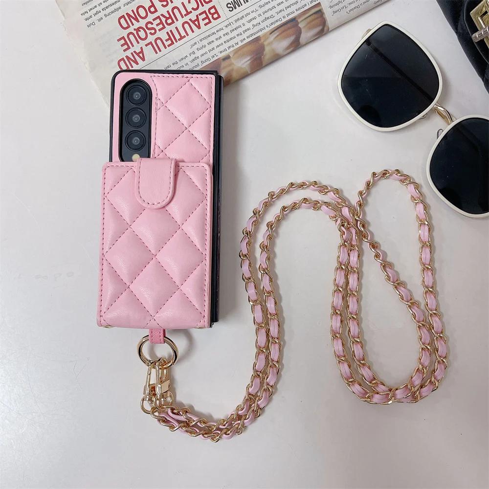 

Wallet Card Slot Holder Cover For Samsung Galaxy Z Fold 6 5 4 3 Fold6 Fold 5G Crossbody Lanyard Luxury Leather Phone Case Galaxy Z Fold4