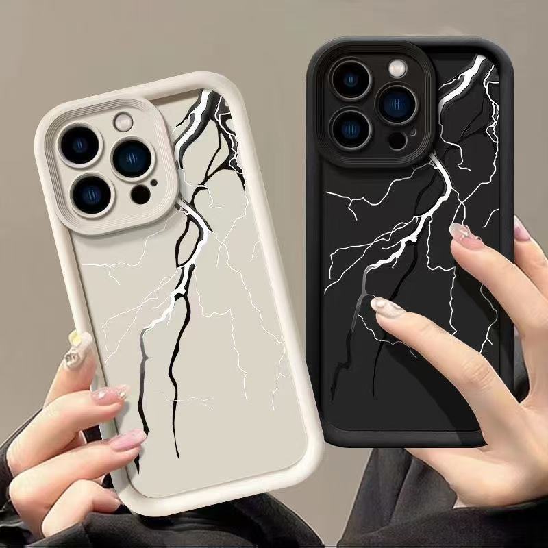 Creative Black and White Lightning for Iphone17pro Mobile Phone Case Apple 15/14/13 Promax New 16e12