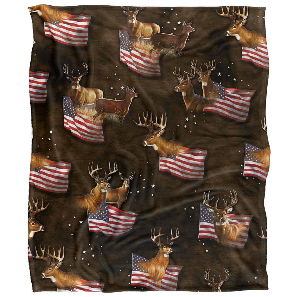 JQ Licensing Cf-Jp Silky American Flag Deer Supersoft Blanket