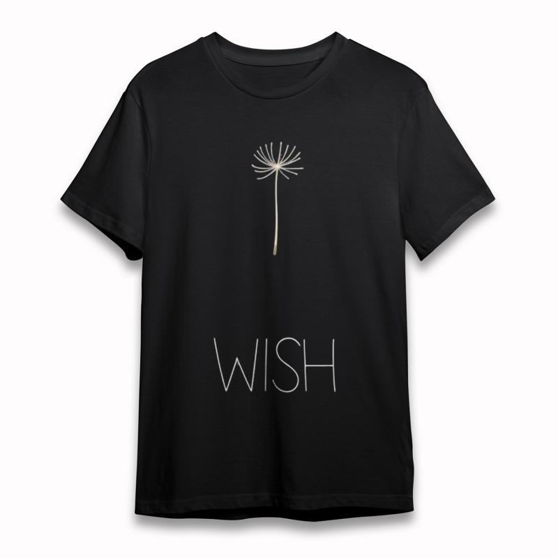 

Women s Plus Size Classic T-Shirt WISH Text with Delicate Dandelion Print Tee M