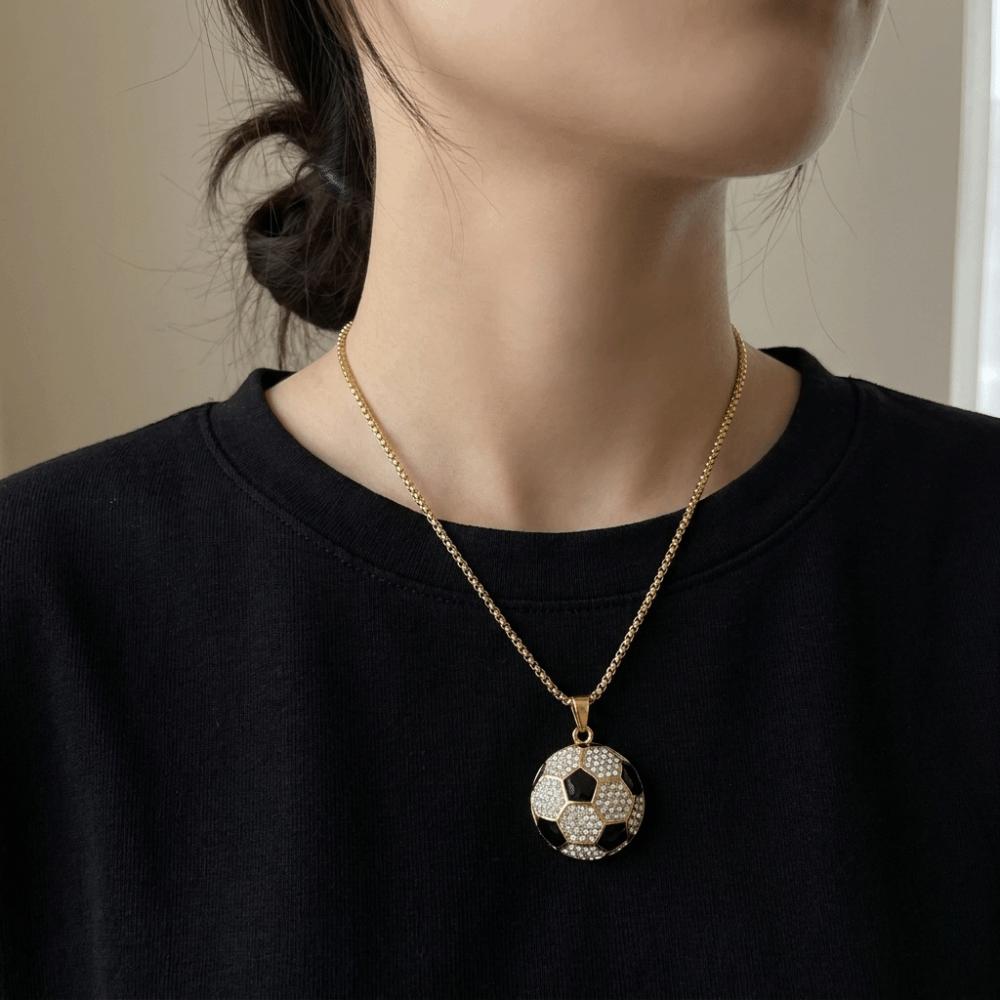 Metal Chain Football Necklace Rhinestone Soccer Necklace Football Pendant Choker  Sports
