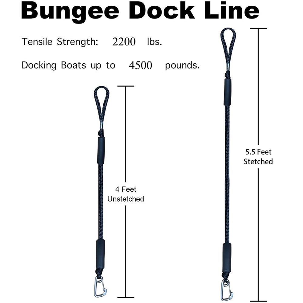2ks 4ft Bungee Cord Dock Line s háčkem pro člun Kajak Lanové Uvazovací šňůra Černá