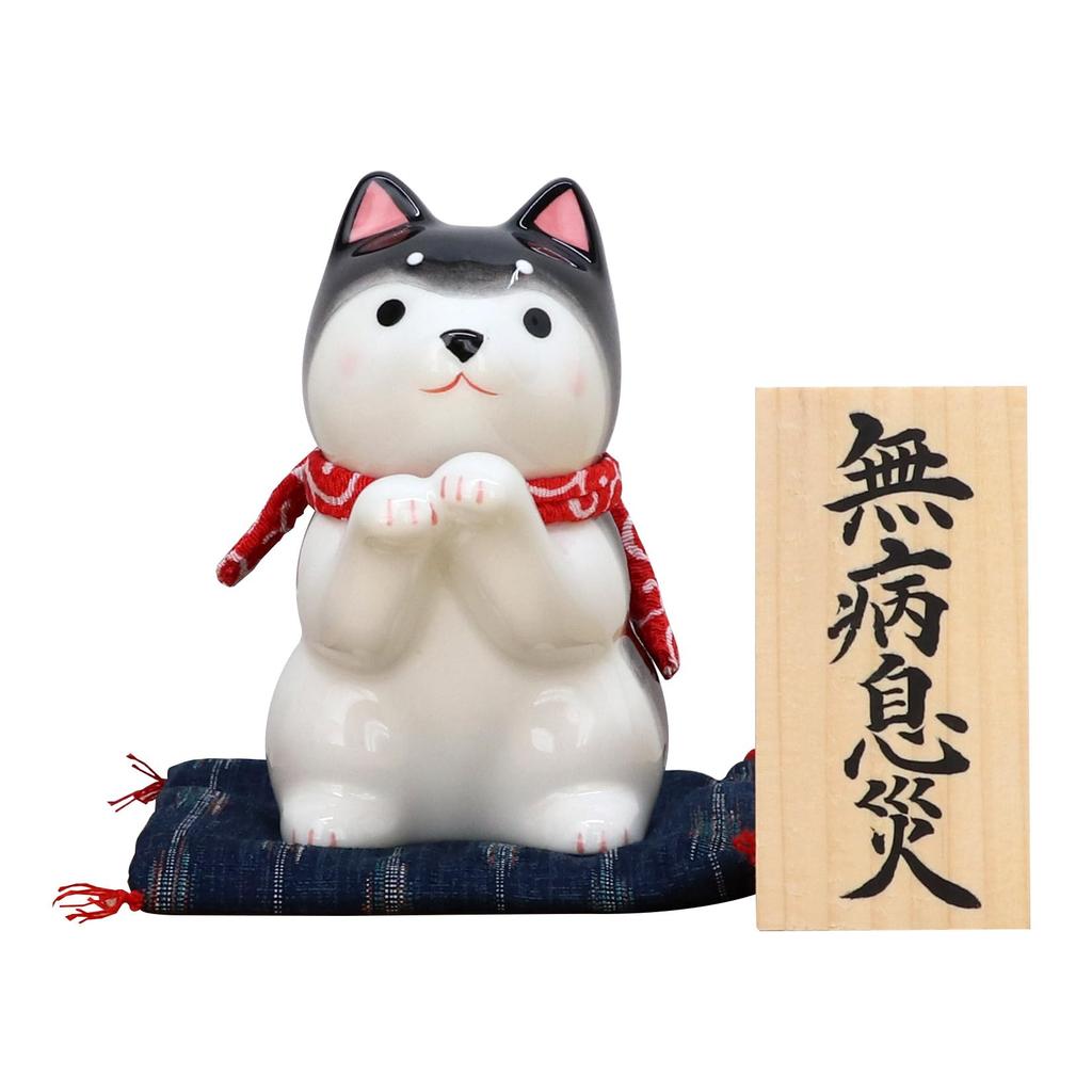 Osaka Choseido Ceramic Dog Black and Includes a Free Original Wooden Tag Figurine, Purple, "Dog Day" (10.5cm Tall),