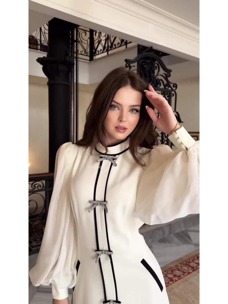 2025 Frühling Elegantes Vintage Schlankmachendes Langarmkleid für Damen