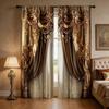 2 Piezas Corta, Marrón y Dorado Lujo Barroco Estampado de Cortina, Adecuado Para Dormitorio y Sala de Estar, Estilo con Ojales