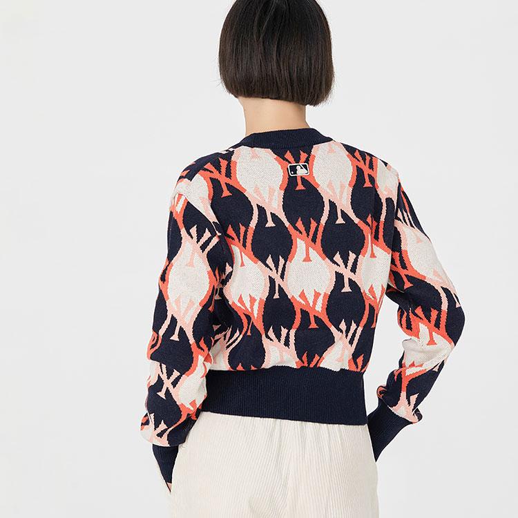 New MLB Old Flower Sweaters Women's Dark Marine Blue 3FKCY0124-50NYD