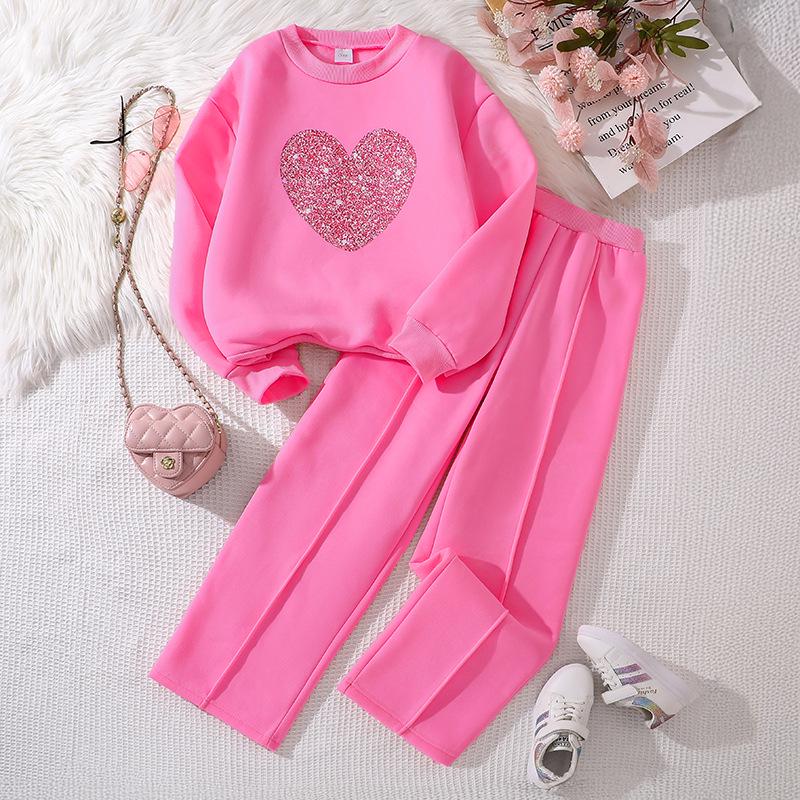 Girls' Fleece-Lined Spring Hoodie & Wide-Leg Pants Two-Piece Set 2025