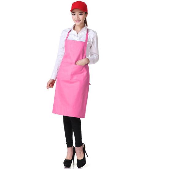 Solid Color Back Self-Tie Kitchen Restaurant Cooking Bib Apron with Pocket