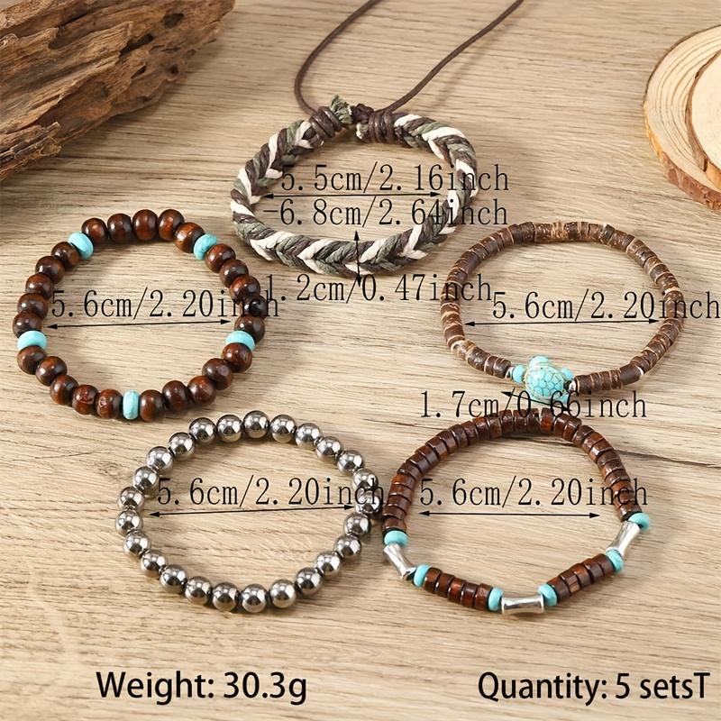 1 exquisite Bohemian style bracelet set woven with turtle wood beads - handmade, adjustable, fashionable accessory