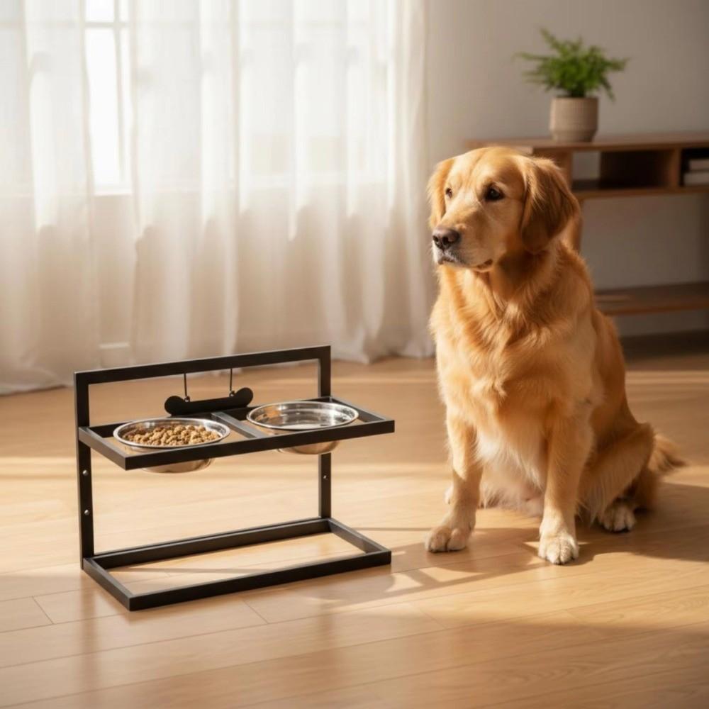 Iron Frame Elevated Dog Bowl Double Bowls Cat Bowl Stand Pet Feeder Raised Cat Bowl Holder Indoor