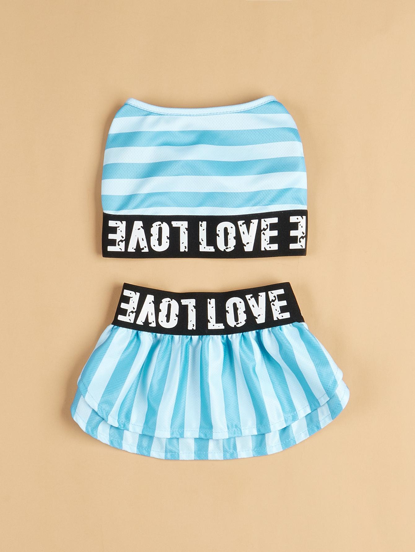 

Dog Dress for Small Dogs Cool Costume Striped Puppy with Doggie Pet Clothes Cool Swimwear Apparel for Dogs Cats Summer XS（old） синий