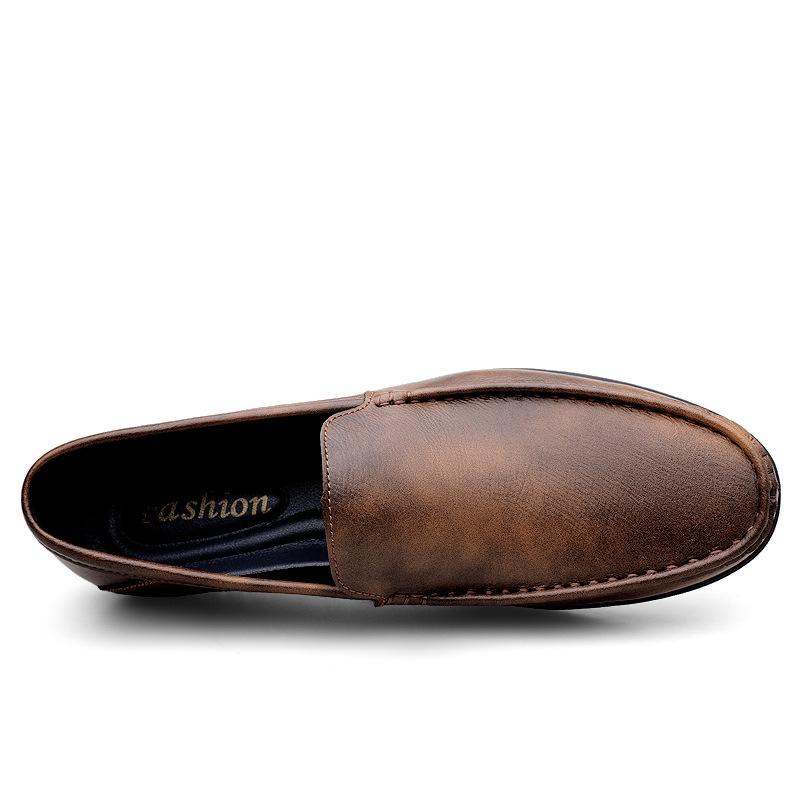 Men's Casual Leather Slip-On Shoes: Soft Sole, Comfortable Cowhide, Wedge Heel, Large Sizes