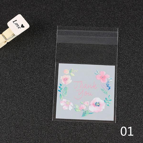 100Pcs Self-Adhesive Plastic Packaging Bags Thank You Cookie&Candy Bag Gift Bag Biscuit Baking Bag