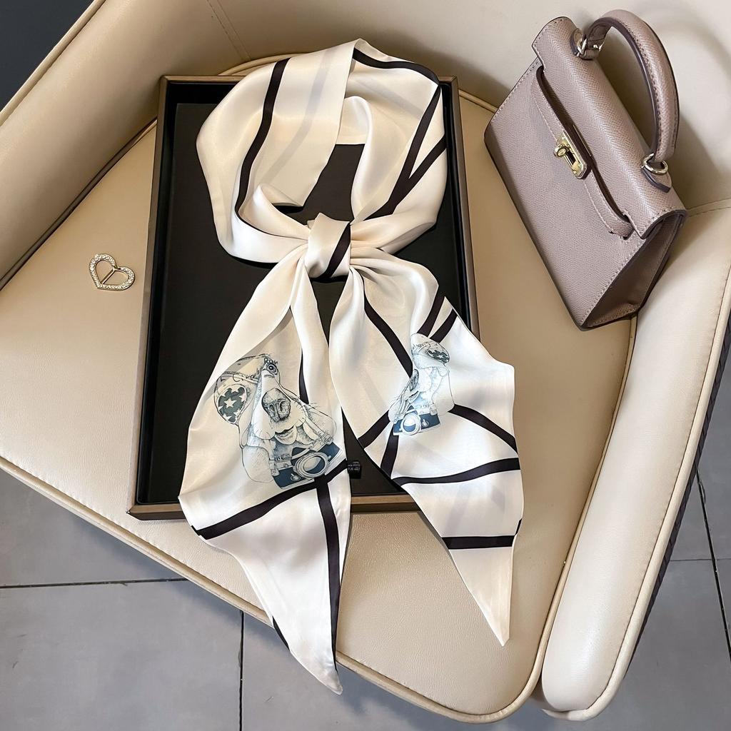 Luxury Long Neckerchief Skinny Hair Bands Women Silk Scarfs Fashion Headbands Bag Scarves Print Hairband Neck Scarf For Ladies