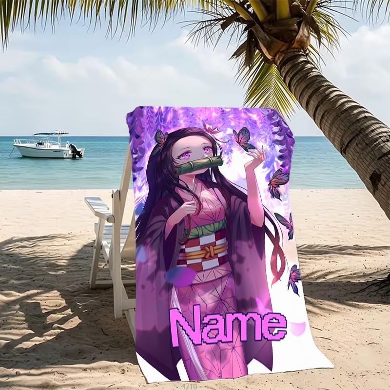 Customizable personalized beach towels Demon Slayer Nezuko themed designs.Suitable for the beach, yoga, sports;ideal as beach accessories
