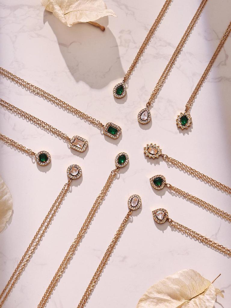 Douyin Trend Wassertropfen Strass Zirkon Anhänger Halskette & Ohrringe Damen Set, 18 Karat Vergoldeter Edelstahl.