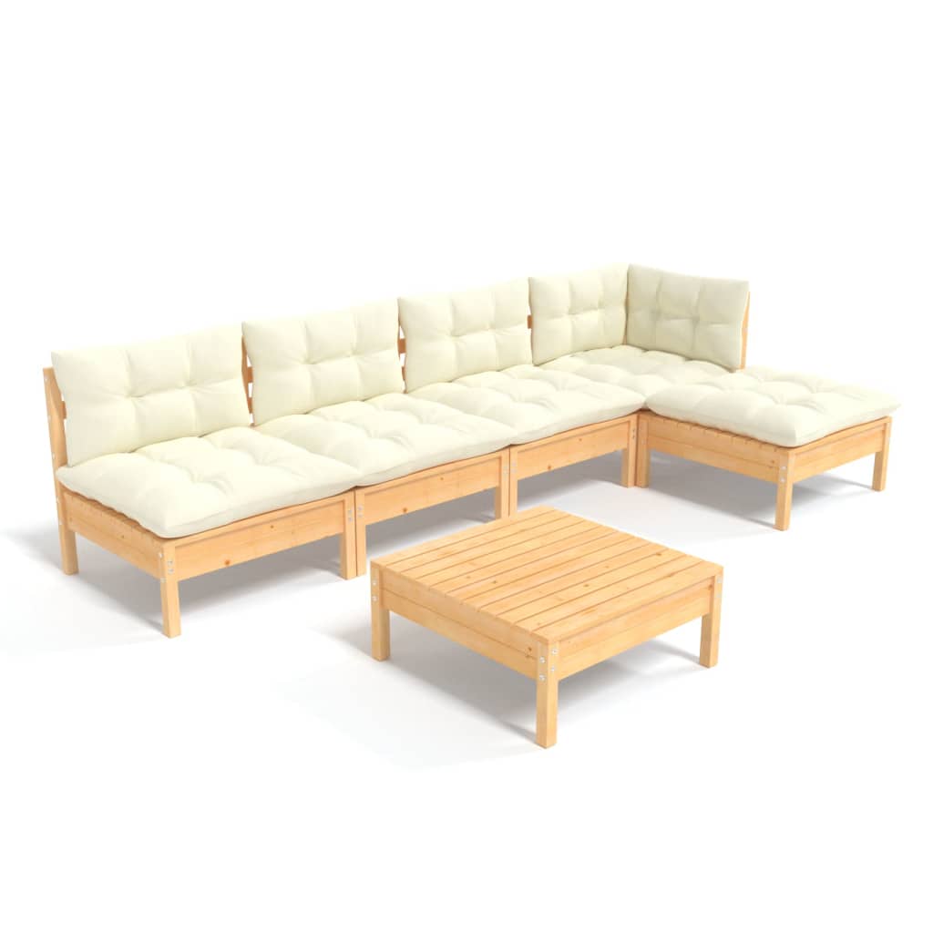 Vidaxl 6-Cz. Set da Giardino, Cuscini Crema, Pino