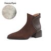 Fashion NEW Fall Shoes Women Sheep Suede Ankle Boots Round Toe Chunky Heel Boots for Women Winter Mature Women Boots Zipper Modern Boots