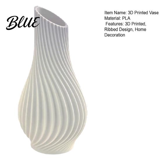 Home Decor Vase 3D Printed Ribbed Flower Vase, Decorative Plastic Table Centerpiece Holder Container for Office Living Room