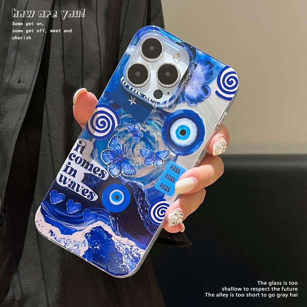Blue eye vortex for Apple 16promax large hole whirlwind phone case silver iPhone17 protective case