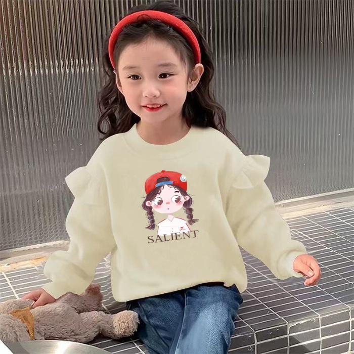 Girls Spring Cartoon Print Sweatshirt Stylish Long Sleeve Top For Kids Fashionable Outerwear