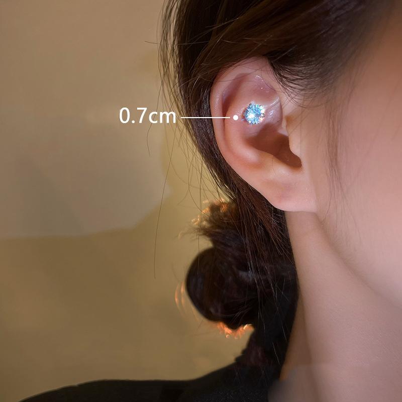 1 Pc Stainless Steel Unisex Women Men Round Crystal Zircon Ear Studs Earrings 4 Prong Tragus Cartilage Piercing Fashion Jewelry