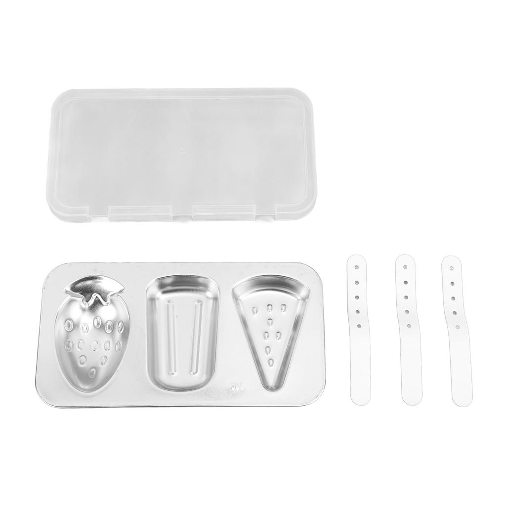 Ice Cream Molds Silver with Lid Ice Pop Molds Stainless Steel 3 Cavity with Stick Reusable Versatile Ice Pop Maker for