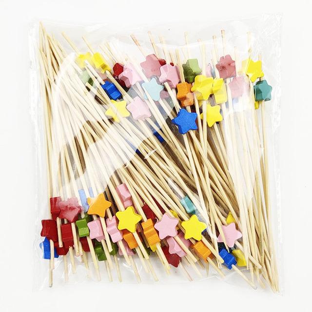 100Pcs Disposable Bamboo Skewers Food Picks Buffet Cupcake Fruit Fork Party Cake Dessert Salad Vegetable Sticks Toothpick Skewer