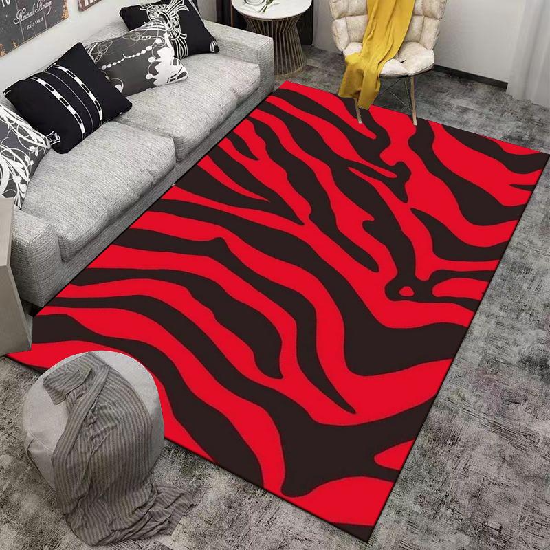 Red and Black Zebra Stripe Carpet Non-slip Rug Suitable for Living Room and Bedroom Sofas